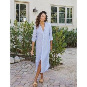 Frank & Eileen | Rory Lived-In Linen Maxi Shirtdress in Soft Blue Size Large